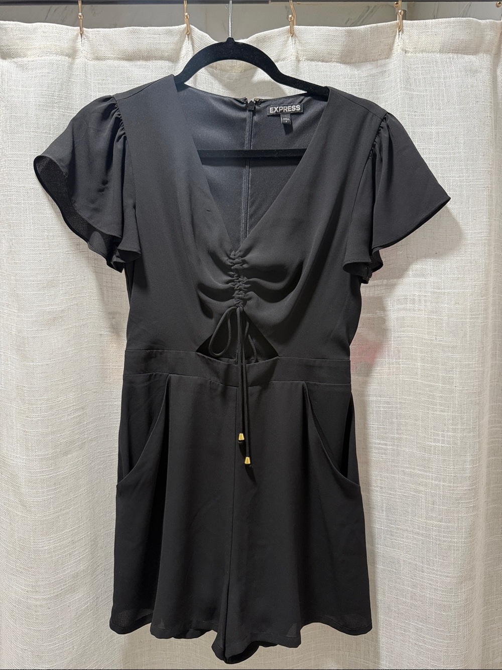 Express Black Romper with Drawstring V-Neck